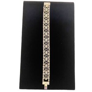 Vintage Carolee Silver Toned and Cubic Rhinestone Scroll Bracelet - 7” Length